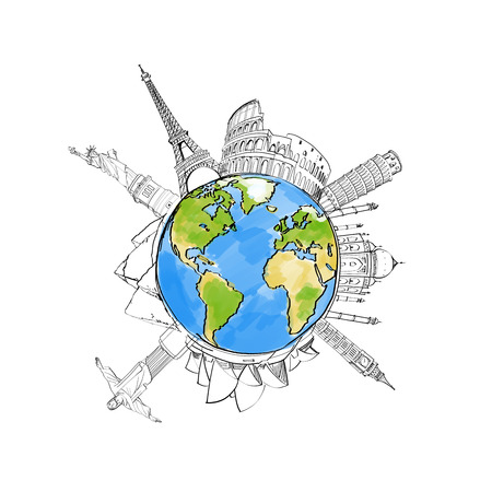 travel with earth and landmarksの写真素材
