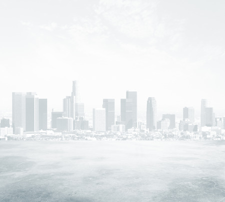 urban city skyline in fogの写真素材