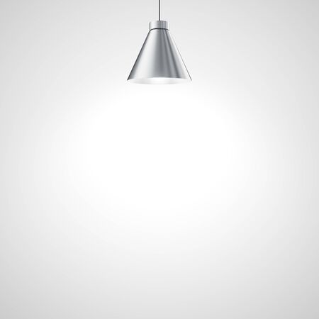 gray concrete wall with ceiling lampの写真素材