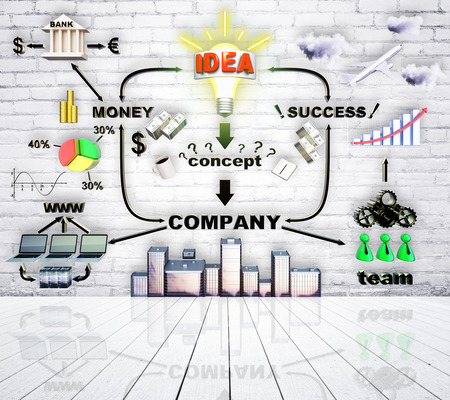drawing  interaction of money and success on wallの写真素材