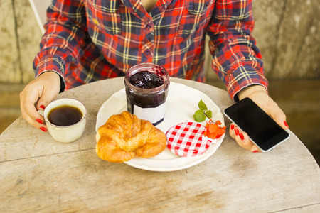Breakfast with croissants and coffee
