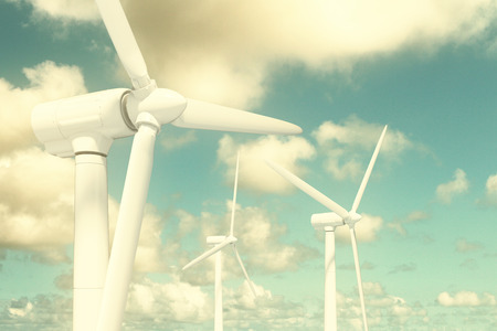 Wind turbines on the sky backgroundの写真素材