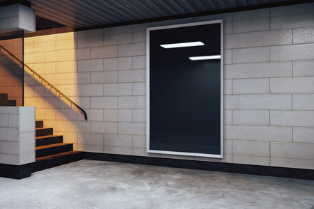 Blank black billboard in subway, mock upの写真素材