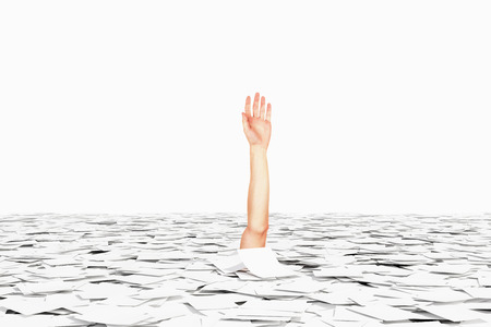 Drowned in paper bureaucracy hand concept