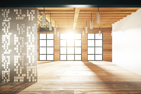 Empty japanese style room with windows in floorの写真素材