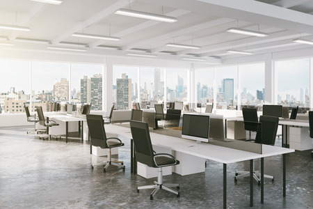 Modern open space office with city viewの写真素材