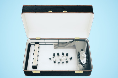 Mobile conference room with furniture concept in suitcaseの写真素材
