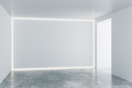 Empty loft room with white walls and concrete floorの写真素材