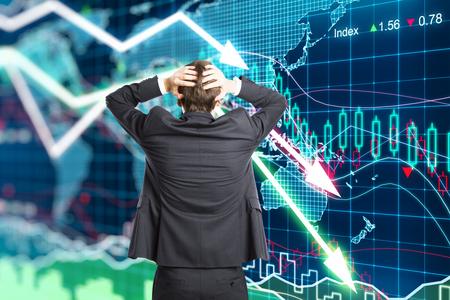 Illustration of the crisis concept with a businessman in panic Illustration of the crisis concept with a businessman in panic