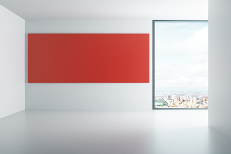 Red board in a white interior with window, mock upの写真素材