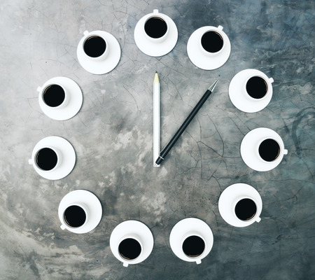 Coffee time concept design on concrete desktop. 3D Renderの写真素材