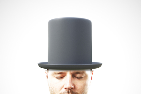 Man head in black cylinderの写真素材