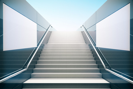 Empty white stairs in pedestrian subway. 3D Renderの写真素材