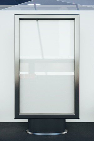 Glass billboard against white wall. Mock up, 3D Renderingの写真素材
