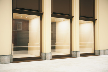 Side view of shop exterior design with glass showcase. Mock up, 3D Renderingの写真素材