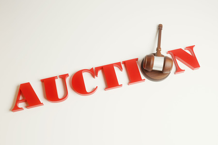 Top view of wooden auction gavel on light backgroundの写真素材