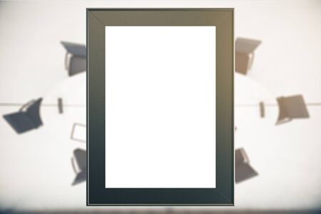 Blank picture frame on conference room background. Mock up, 3D Rendering