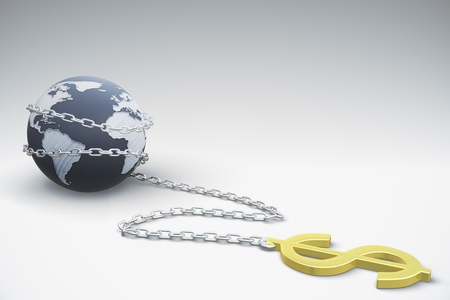 gold  dollar is linked to the earth of chain. 3D Renderingの写真素材