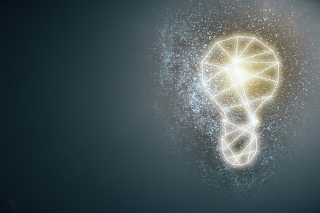 Abstract light bulb on dark gray background with copy space. Idea concept. 3D Renderingの写真素材