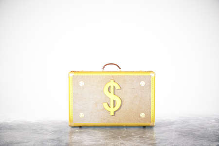 Golden suitcase with dollar sign on white background. Financial growth concept. 3D Renderingの写真素材
