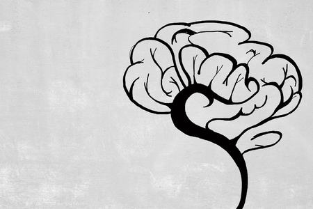 Creative brain sketch on concrete wall background. Brainstorming conceptの写真素材