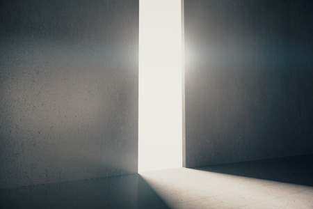 Abstract opening in wall with bright daylight in concrete interior. Success concept. Side view, 3D Renderingの写真素材