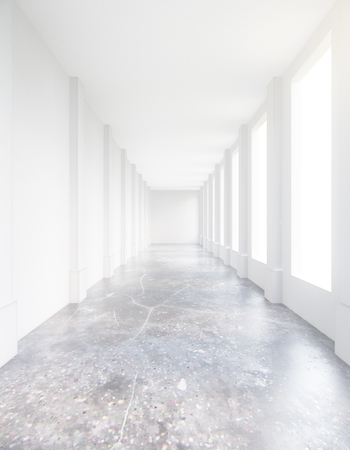 Empty concrete corridor interior with daylight. 3D Renderingの写真素材