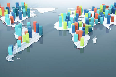 Abstract map with business chart bars on grey background. 3D Renderingの写真素材