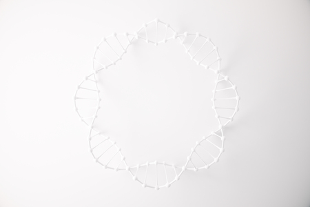 Top view of abstract white DNA circle on bright background. 3D Renderingの写真素材
