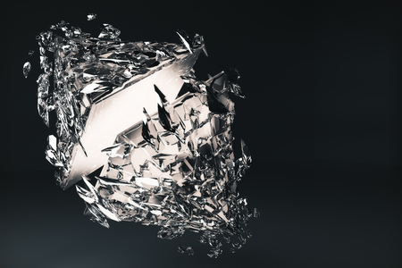 Abstract broken glass figure on dark background. 3D Renderingの写真素材