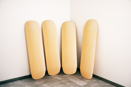 Abstract wooden board in concrete interior. 3D Renderingの写真素材