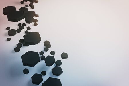 Creative black hexagon patter on light background with copy space. 3D Rendering