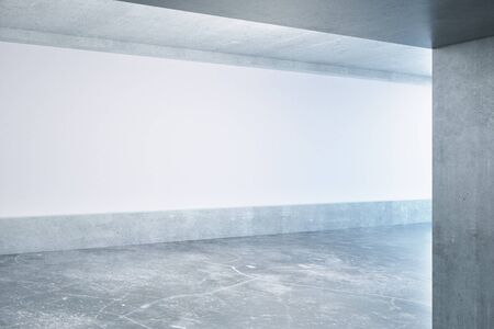 Concrete interior with empty white billboard. Mock up, 3D Rendering