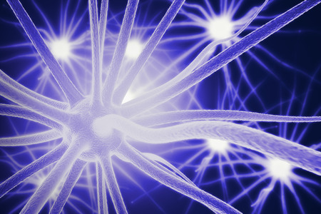 Close up of violet neurone. Science concept. 3D Rendering