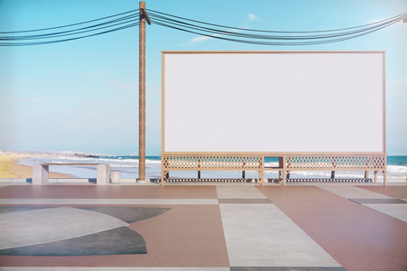 Empty beach banner. Advertisement concept. Front view. Mock up, 3D Renderingの写真素材