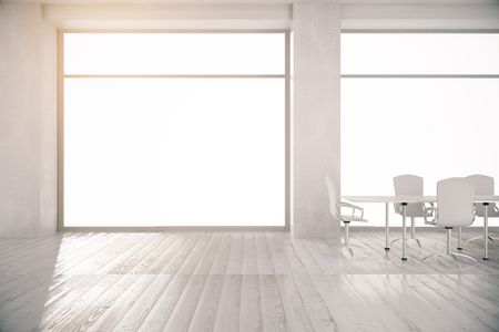 Minimalistic conference room with equipment and windows with no view. 3D Renderingの写真素材