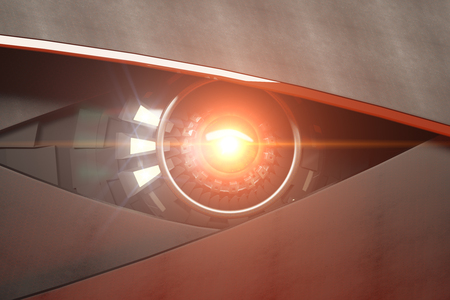 Bright hazel robotic eye with abstract light. Futuristic technologies concept. 3D Renderingの写真素材