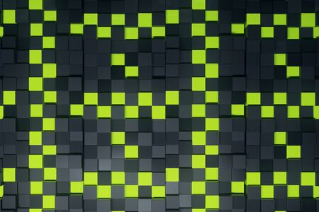 Abstract green and black cubes background. 3D Renderingの写真素材