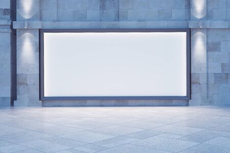 Front view of blank poster outside at night. Mock up, 3D Renderingの写真素材