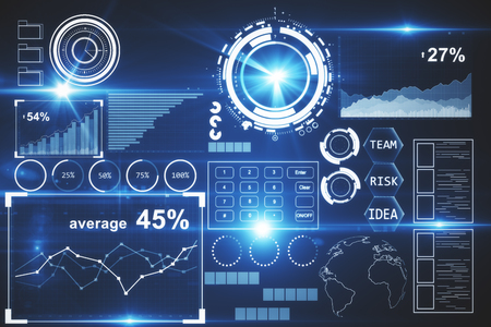 Front view of bright digital business panel. Finance concept. 3D Renderingの写真素材