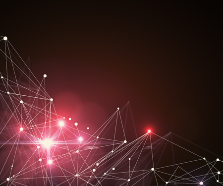 Connected dots on red background. Technology concept. 3D Renderingの写真素材