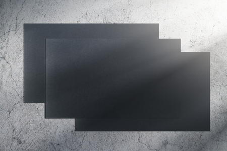 Concrete wall with empty black banners and sunlight. Mock up, 3D Renderingの写真素材