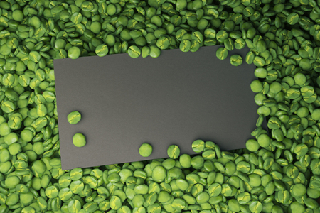Empty black business card placed on green coffee beans. Advertisement concept. Mock up, 3D Renderingの写真素材