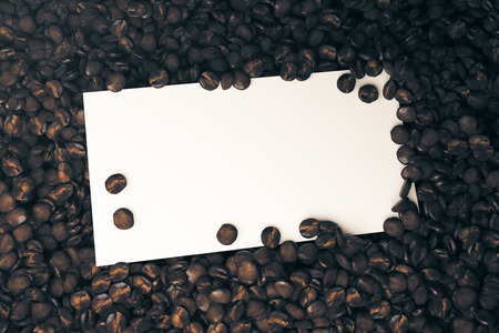 Blank white business card placed on brown coffee beans. Advertisement concept. Mock up, 3D Renderingの写真素材