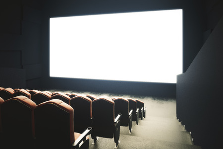Side view of cinema with blank screen. Toned image. Mock up, Ad concept, 3D Renderingの写真素材