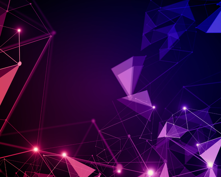 Abstract dark pink polygonal pattern on black background. Technology concept. 3D Rendering