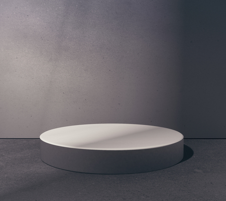 Empty round platform in abstract grungy concrete room. Product placement concept. Mock up, 3D Renderingの写真素材