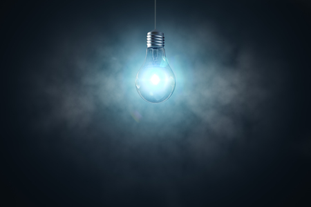 Lamp on abstract misty background with copy space. Innovation concept. 3D Renderingの写真素材