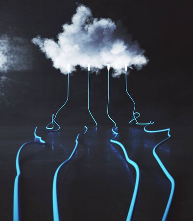 Abstract cloud computing service background. Technology and data concept. 3D Rendering