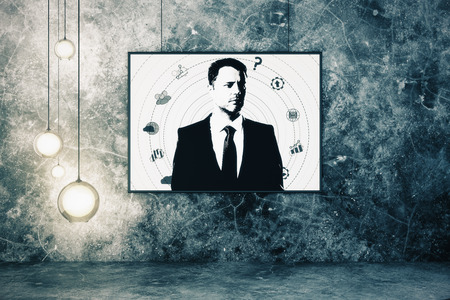 Abstract male portrait in grunge interior. Creative concept. 3D Renderingの写真素材